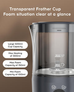 Milk Frother, Electric Milk Steamer, Coffee Frother, Milk Frothers 5-in-1 Automatic Warm and Cold Milk Foamer for Coffee, Latte, Cappuccino, Macchiato, Hot Chocolate, 17 Ounce-Gray