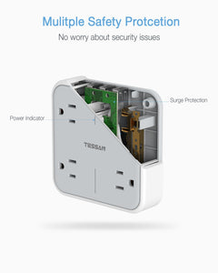Multi Plug Outlet Extender, TESSAN Surge Protector Splitter with 3 USB (1 USB C Port) Wall Charger, Multiple Expander for Travel, Home, College Dorm Room