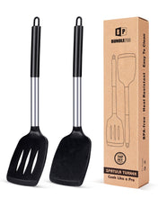 Load image into Gallery viewer, Pack of 2 Silicone Solid Turner, Non Stick Slotted Kitchen Spatulas, High Heat Resistant BPA Free Cooking Utensils, Ideal Cookware for Fish, Eggs, Pancakes(Black)