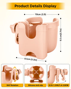 Universal Stroller Cup Holder with Mobile Phone Case, 2-in-1 Strollers Storage Rack, 360 Degrees Rotation Drink Holder for Bike, Pushchair, Wheelchair, Walker,Bicycle, Fits Most Cups