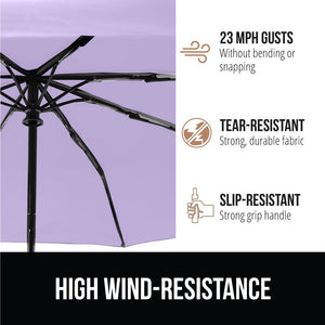 Windproof Compact Stick Umbrella for Rain, Travel One-Click Automatic Open and Close, Lightweight, Portable, Strong Reinforced Fiberglass Ribs, Easily Collapsible, Black