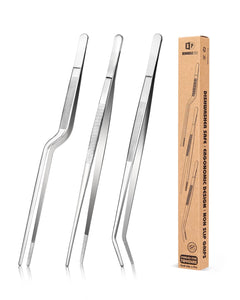 Fine Cooking Tweezers Set, Professional Stainless Steel Food Tongs, Kitchen Black Long Chef Tweezer for Cooking, Plating, Decorating and BBQ (BLACK, 10 inch)