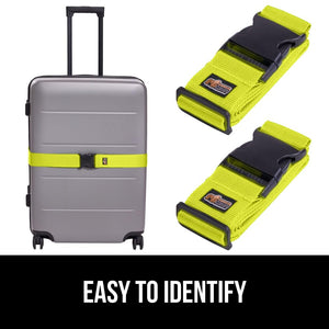 Heavy Duty 4 Pack Adjustable Luggage Straps for Suitcases, Easy to Identify Travel Belt Connector Holds Suitcase Together, Extends Life of Bag, Strap Connects Two Bags, Accessories Green