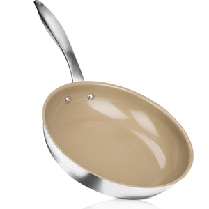 Duxtop Ceramic Non-stick Frying Pan, Stainless Steel Induction Frying Pan, 8-Inch Stir Fry Pan with Heavy-gauge Impact-bonded Bottom, FUSION Ti