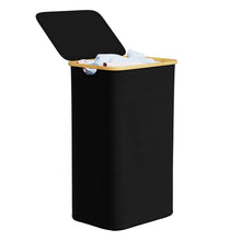 Load image into Gallery viewer, SpaceAid Laundry Hamper with Lid, 110L Large Tall Clothes Basket Bin with Bamboo Handles, Collapsible Laundry Hamper for Bedroom, Bathroom, Dorm, Laundry Room - Black