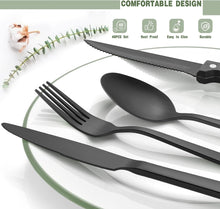 Load image into Gallery viewer, Black Silverware Set, Umit Chef 48Pcs Black Flatware Set with Steak Knives for 8, Food-Grade Stainless Steel Flatware Utensils Set, Cutlery Set for Home Kitchen and Restaurant