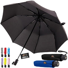 Load image into Gallery viewer, Windproof Compact Stick Umbrella for Rain, Travel One-Click Automatic Open and Close, Lightweight, Portable, Strong Reinforced Fiberglass Ribs, Easily Collapsible, Black