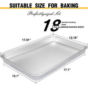 Commercial Quality Baking Sheet Pan Set, Natural Aluminum Cookie Sheet, Umite Chef Warp Resistant Nonstick Baker's Half Sheet Pan, Large Thick Cookie Tray Pans for Baking, Roasting(2 Pack, 18X13In)