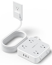 Load image into Gallery viewer, Surge Protector Flat Extension Cord Flat Plug Power Strip, 8 AC Outlets, 3 USB Charger(1 USB C Port) 3-Sided Outlet Extender, 5 Ft, 900 Joules Protection, Office Supplies, Dorm Room Essentials, Grey