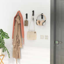 Load image into Gallery viewer, Self-Adhesive Wall Hooks - 4 Pack, Black Metal Coat &amp; Towel Hooks for Hanging: Hold 13 LB, Ideal for Bathrooms, Shower, Kitchen &amp; Doors