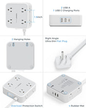 Load image into Gallery viewer, Surge Protector Flat Extension Cord Flat Plug Power Strip, 8 AC Outlets, 3 USB Charger(1 USB C Port) 3-Sided Outlet Extender, 5 Ft, 900 Joules Protection, Office Supplies, Dorm Room Essentials, Grey