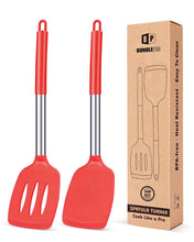 Load image into Gallery viewer, Pack of 2 Silicone Solid Turner, Non Stick Slotted Kitchen Spatulas, High Heat Resistant BPA Free Cooking Utensils, Ideal Cookware for Fish, Eggs, Pancakes(Black)