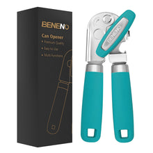 Load image into Gallery viewer, Beneno Can Opener Manual with Magnet, Hand Held Heavy Duty Can Opener with Durable Sharp Blade Smooth Edge, Big Effort-Saving Knob, Soft Grip Rubber Handle, Multifunctional Bottle Opener, Green