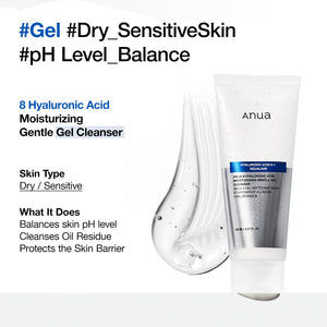 ANUA Moisturizing Gentle Gel Cleanser, Hyaluronic Acid, Squalane, Ceramide, Foaming Facial Korean Cleanser, pH Balance, Daily Hydrating Face Wash, Korean Skincare (150ml/5.07fl oz.)