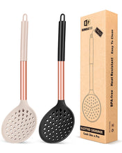 Load image into Gallery viewer, Kitchen Ladle Strainer Set of 2 Large Slotted Spoon with High Heat Resistant BPA Free Non Stick Cooking Skimmers For Draining and Frying (Grey and Teal Blue)