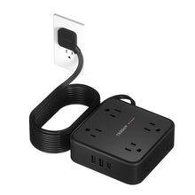 Load image into Gallery viewer, Surge Protector Flat Extension Cord Flat Plug Power Strip, 8 AC Outlets, 3 USB Charger(1 USB C Port) 3-Sided Outlet Extender, 5 Ft, 900 Joules Protection, Office Supplies, Dorm Room Essentials, Grey