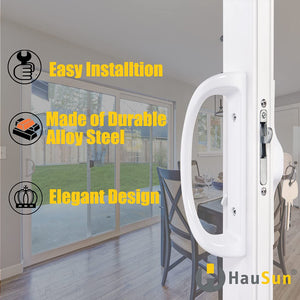 Sliding Patio Door Handle Set with Key Cylinder and Mortise Lock, Full Replacement Handle Lock Set Fits Door Thickness from 1-1/2" to 1-3/4", 3-15/16” Screw Hole Spacing, Reversible Design(Non-Handed)