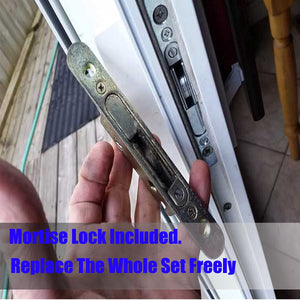 Patio Door Handle Set + Mortise Lock 45° Perfect Replacement for Sliding Glass Door Fits 3-15/16” Screw Hole Spacing, Non-keyed with Latch Locks,White Diecast,Reversible Design(Non-Handed)