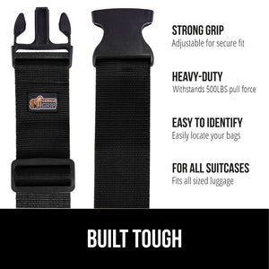Heavy Duty 4 Pack Adjustable Luggage Straps for Suitcases, Easy to Identify Travel Belt Connector Holds Suitcase Together, Extends Life of Bag, Strap Connects Two Bags, Accessories Green
