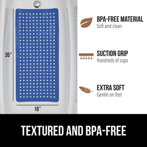 Bath Tub Shower Mat, Machine Washable Bathtub Floor Liner Mats, Suction Cups and Drain Holes to Keep Tubs Clean, Soft on Feet, Bathroom Essentials, 35x16 Inch, Clear