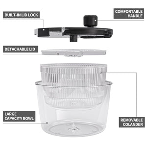 Salad Spinner Lettuce Spinner, Wash, Spin & Dry Salad Greens, Vegetable Washer Salad Dryer With Rotary Handle for Fruits & Vegetables, High Efficiency Vegetable Spinner Kitchen Gadget 3Qt White