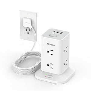 Tower Power Strip with 6 Feet Extension Cord, 8 Outlets 3 USB Chargers, 1700 Joules Surge Protection, Extension Cord with Multiple Outlets, 1875W, Office Supplies, Dorm Essentials, Charging Station