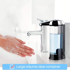 Secura 2 Pcs 17oz Touchless Battery Operated Automatic Liquid Soap Dispenser Set w/Adjustable Soap Dispensing Volume Control Dial, Suitable for Bathroom Countertop or Kitchen Sink (Chrome)