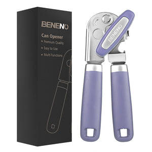 Beneno Can Opener Manual with Magnet, Hand Held Heavy Duty Can Opener with Durable Sharp Blade Smooth Edge, Big Effort-Saving Knob, Soft Grip Rubber Handle, Multifunctional Bottle Opener, Green