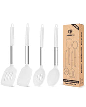 Load image into Gallery viewer, Pack of 4 Silicone Cooking Utensils Set, Non Stick Large Solid Spatulas, Heat Resistant Black Slotted Spoons, Ideal BPA Free Kitchen Turners for Frying, Mixing,Serving,Draining,Turning,Stirring
