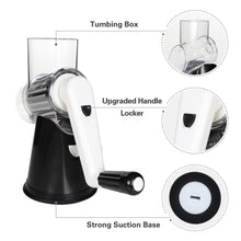 Load image into Gallery viewer, Rotary Cheese Grater Hand Crank Cheese Shredder for Fresh Cheese, Vegetable, Nuts,Non-slip Suction Base, Free Cleaning Brush Three Blades, Black