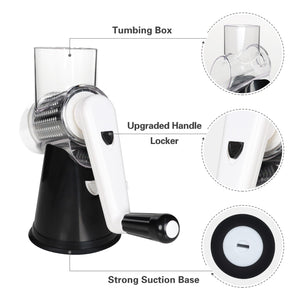 Rotary Cheese Grater Hand Crank Cheese Shredder for Fresh Cheese, Vegetable, Nuts,Non-slip Suction Base, Free Cleaning Brush Three Blades, Black
