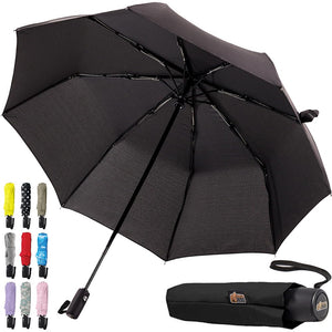 Windproof Compact Stick Umbrella for Rain, Travel One-Click Automatic Open and Close, Lightweight, Portable, Strong Reinforced Fiberglass Ribs, Easily Collapsible, Black