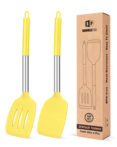 Pack of 2 Silicone Solid Turner, Non Stick Slotted Kitchen Spatulas, High Heat Resistant BPA Free Cooking Utensils, Ideal Cookware for Fish, Eggs, Pancakes(Black)