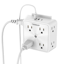 Load image into Gallery viewer, Surge Protector 8 Outlet Extender, TESSAN Multi Outlet Splitter with 3 USB Wall Charger (1 USB C Port), 3-Sided Multiple Plug Power Strip 1700J, Charging Station for Home Office Dorm Room