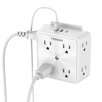 Surge Protector 8 Outlet Extender, TESSAN Multi Outlet Splitter with 3 USB Wall Charger (1 USB C Port), 3-Sided Multiple Plug Power Strip 1700J, Charging Station for Home Office Dorm Room