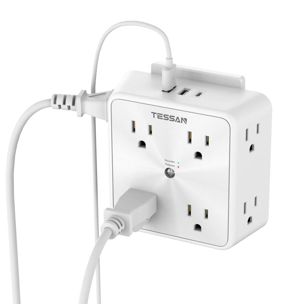 Surge Protector 8 Outlet Extender, TESSAN Multi Outlet Splitter with 3 USB Wall Charger (1 USB C Port), 3-Sided Multiple Plug Power Strip 1700J, Charging Station for Home Office Dorm Room