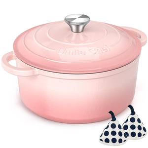 Enameled Cast Iron Dutch Oven - Umite Chef 5QT Pot with Lid & Cotton Potholders - Heavy-Duty Cookware for Bread Baking, Braising, Stews, Roasting(Cream White)
