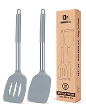 Load image into Gallery viewer, Pack of 2 Silicone Solid Turner, Non Stick Slotted Kitchen Spatulas, High Heat Resistant BPA Free Cooking Utensils, Ideal Cookware for Fish, Eggs, Pancakes(Black)