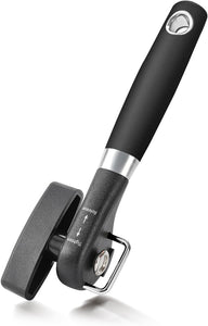 Can Opener, Safe Side Cut Manual Can Opener with Durable Sharp Blade, Smooth Edge Cutting, Effortless Big Knob, Comfortable Grip Handle, Black