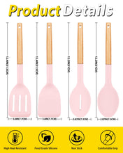 Load image into Gallery viewer, Pack of 4 Silicone Cooking Utensils Set, Non Stick Solid Spatulas and Heat Resistant Slotted Spoons with Wooden Handle, Ideal Wood Kitchen Utensils Set for Frying,Serving,Turning,Stirring (KHAKI)