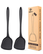 Load image into Gallery viewer, Pack of 2 Silicone Wok Spatula, Non-Stick, Heat Resistant, Easy to Clean and Dishwasher Safe, Seamless Kitchen Utensil for Cooking, Baking, Stir-Fry (Black)