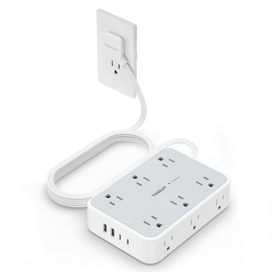 Surge Protector Power Strip, TESSAN 5FT Flat Extension Cord with Multiple Outlets, 12 Outlet Extender with 4 USB (2 USB-C), Flat Plug Power Strip, 1800J Surge Protection, Office, Dorm Essentials