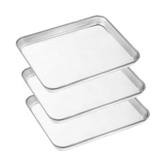 Load image into Gallery viewer, Baking Sheet Pan for Toaster Oven, Stainless Steel Baking Pans Small Metal Cookie Sheets by Umite Chef, Superior Mirror Finish Easy Clean, Dishwasher Safe, 9 x 7 x 1 inch, 3 Piece/set