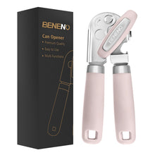 Load image into Gallery viewer, Beneno Can Opener Manual with Magnet, Hand Held Heavy Duty Can Opener with Durable Sharp Blade Smooth Edge, Big Effort-Saving Knob, Soft Grip Rubber Handle, Multifunctional Bottle Opener, Green
