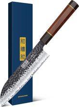 Load image into Gallery viewer, Chef&#39;s Santoku Knife 7 Inch, Professional Japanese High Carbon Steel Chef Knife, Ultra Sharp Kitchen Knife with Octagonal Rosewood Handle