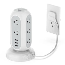 Load image into Gallery viewer, Tower Power Strip Flat Plug with 11 Outlets 3 USB (1 USB C), TESSAN Surge Protector Tower 1625W/13A,1050J Protection, 6 Feet Extension Cord with Multiple Outlets, Office Desk Supplies, Dorm Essentials