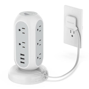 Tower Power Strip Flat Plug with 11 Outlets 3 USB (1 USB C), TESSAN Surge Protector Tower 1625W/13A,1050J Protection, 6 Feet Extension Cord with Multiple Outlets, Office Desk Supplies, Dorm Essentials