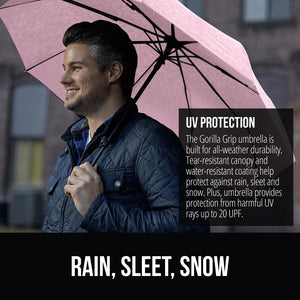 Windproof Compact Stick Umbrella for Rain, Travel One-Click Automatic Open and Close, Lightweight, Portable, Strong Reinforced Fiberglass Ribs, Easily Collapsible, Black