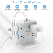 Load image into Gallery viewer, Surge Protector Flat Extension Cord Flat Plug Power Strip, 8 AC Outlets, 3 USB Charger(1 USB C Port) 3-Sided Outlet Extender, 5 Ft, 900 Joules Protection, Office Supplies, Dorm Room Essentials, Grey