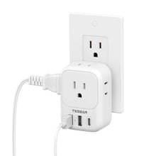 Load image into Gallery viewer, USB Charger Block, TESSAN Wall Plug Adapter with Electrical 4 Box Splitter 3 USB Wall Charger Ports, Multi Plug Outlet Extender Charging for Cruise, Travel, Office, Dorm Essentials